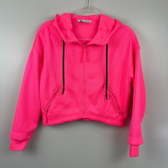 Zara Jackets & Blazers - Zara Pink Jogger Cropped Hooded Jacket Sz XS